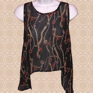 CLEARANCE | MILKY WAY Asymmetrical Sheer Bridle Bit Print Tulip Back Cropped Top